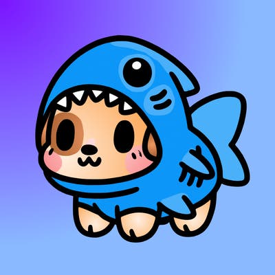 cute dog wearing a shark costume