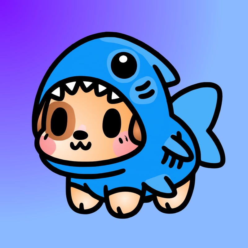 cute dog wearing a shark costume