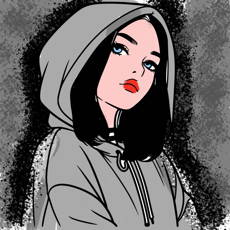 a realistic girl in a hoodie