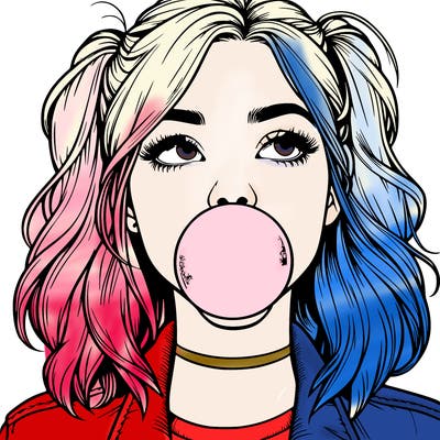 realististic girl blowing bubble -gum