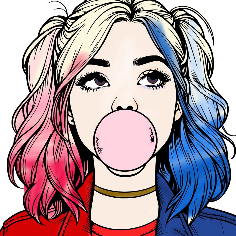 realististic girl blowing bubble -gum