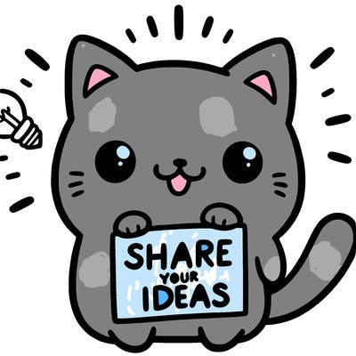 a cute cat saying share your ideas