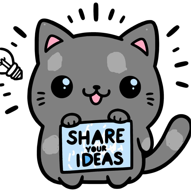 a cute cat saying share your ideas
