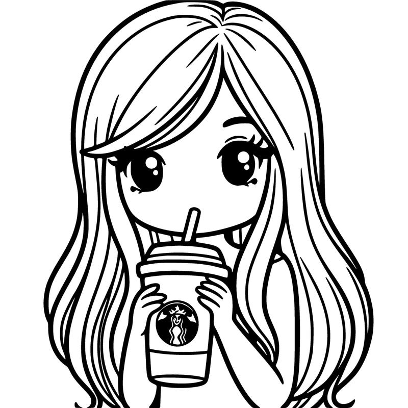 woman with long straight hair drinking starbucks