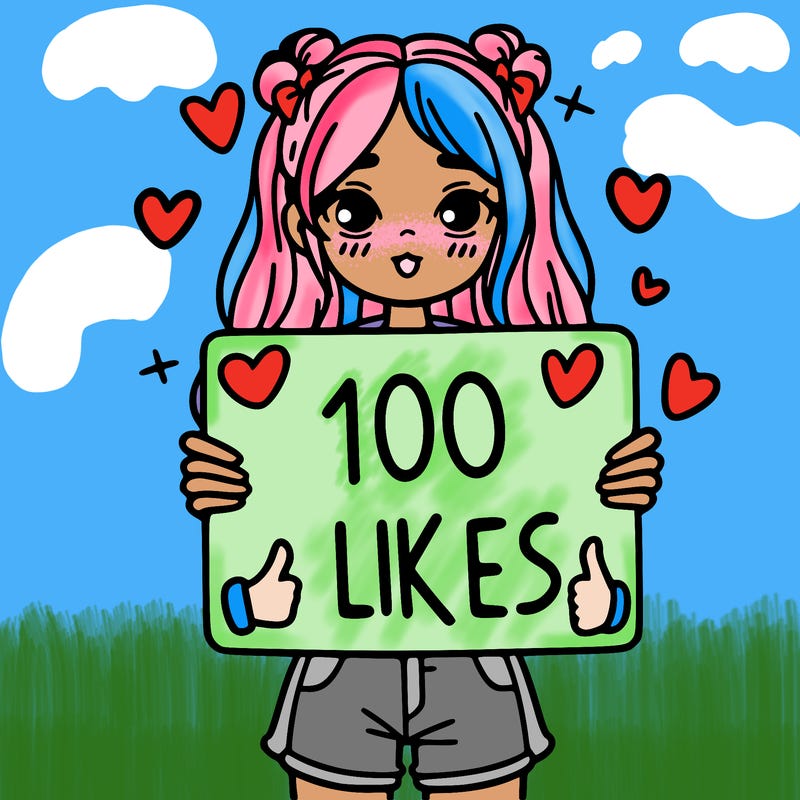 girl holding a sign saying 100 likes