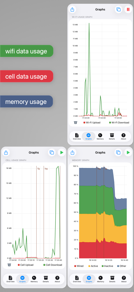 System Status Pro: hw monitor - Real-time graphical monitoring of wifi usage cell data and memory usage on iOS