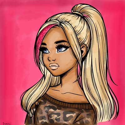 realistic girl with a high ponytail