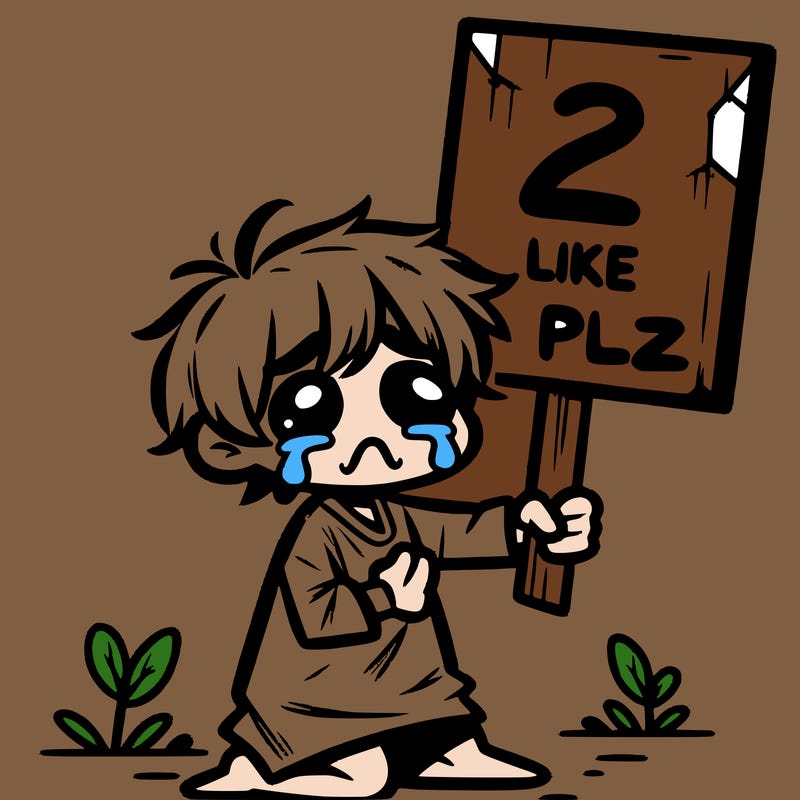 small poor toddler crying with sign that says 2 like plz