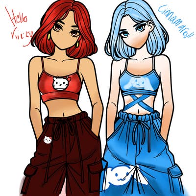 two girls with crop top with baggy pants