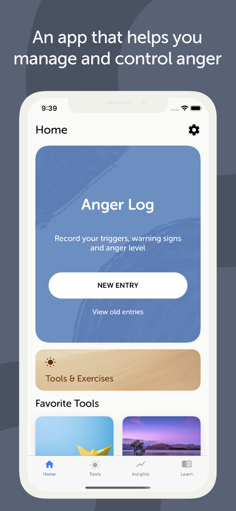 Quit Anger: Anger Management - Home screen of the Quit Anger app showing options for a new anger log entry and management tools.