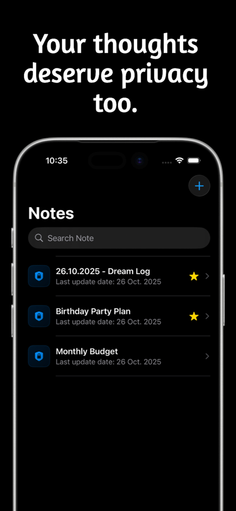 KeyCave: Your Password Manager - Interfaz de la aplicación KeyCave que muestra notas locales cifradas con un diseño centrado en la privacidad.