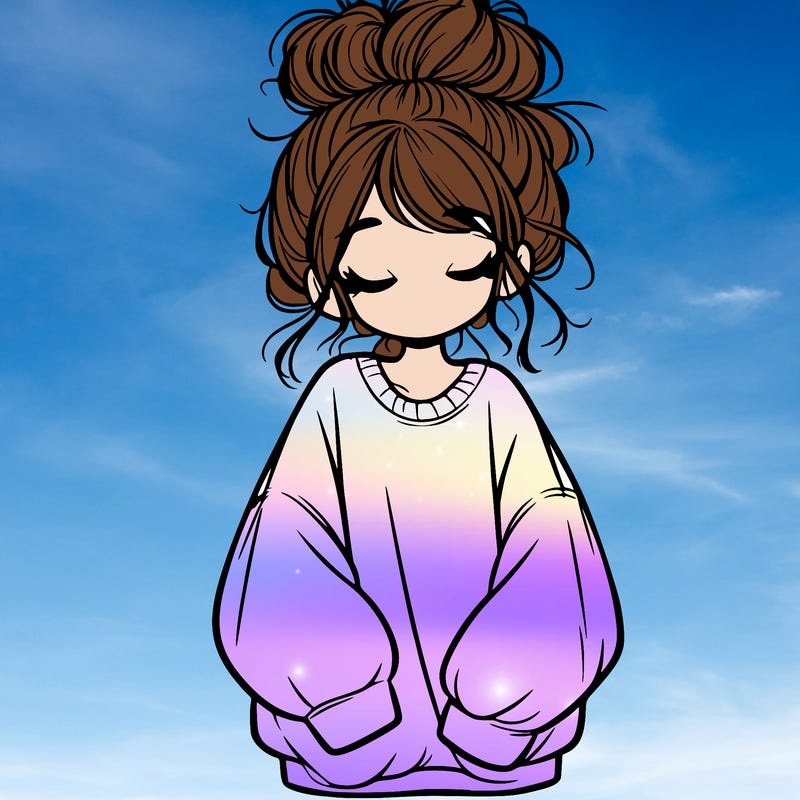 girl with baggy sweatshirt and messy bun