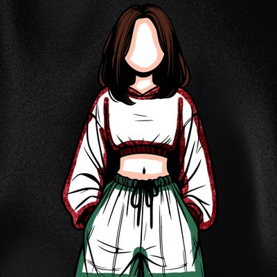realistic girl faceless with baggy pants and a crop top