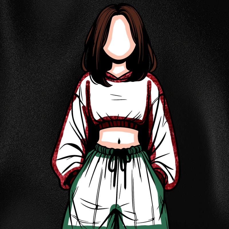realistic girl faceless with baggy pants and a crop top