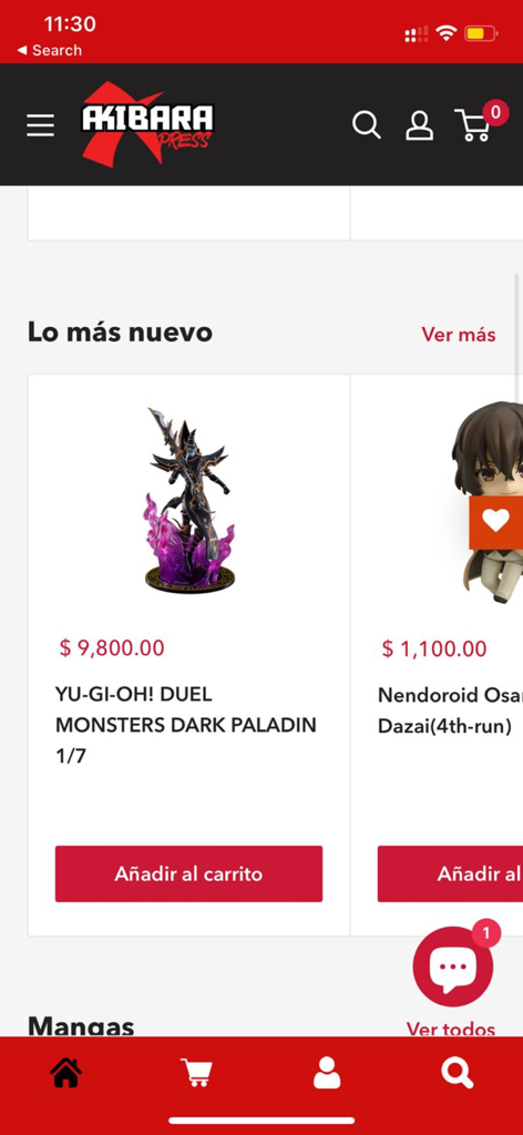 Akibara Xpress - Aplicación de compras móvil Akibara Xpress que muestra figuras de anime coleccionables como Dark Paladin y Nendoroid Osamu Dazai