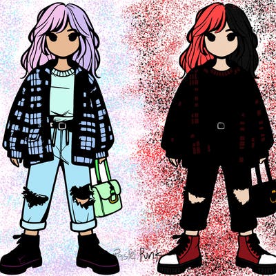 girl with plaid and black ripped jeans