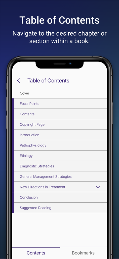 AAO eBooks - Table of contents screen in the AAO eBooks mobile app