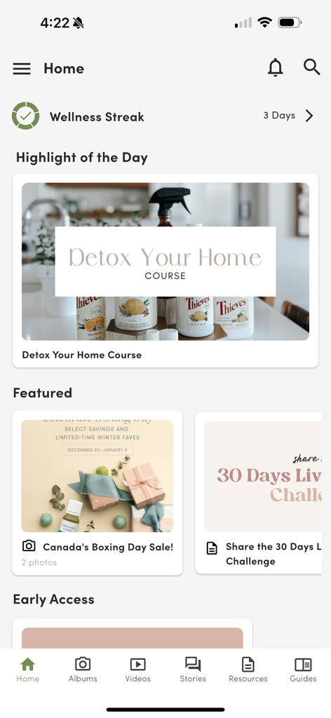 Life Steps - The home dashboard of the Life Steps app showing wellness streaks and educational course highlights.