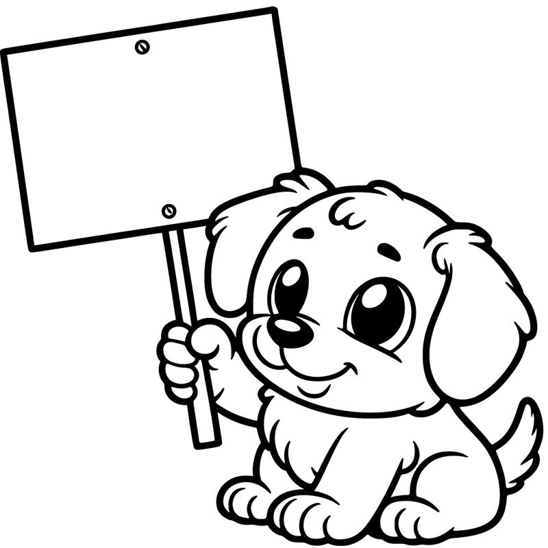 puppy holding up a blank sign