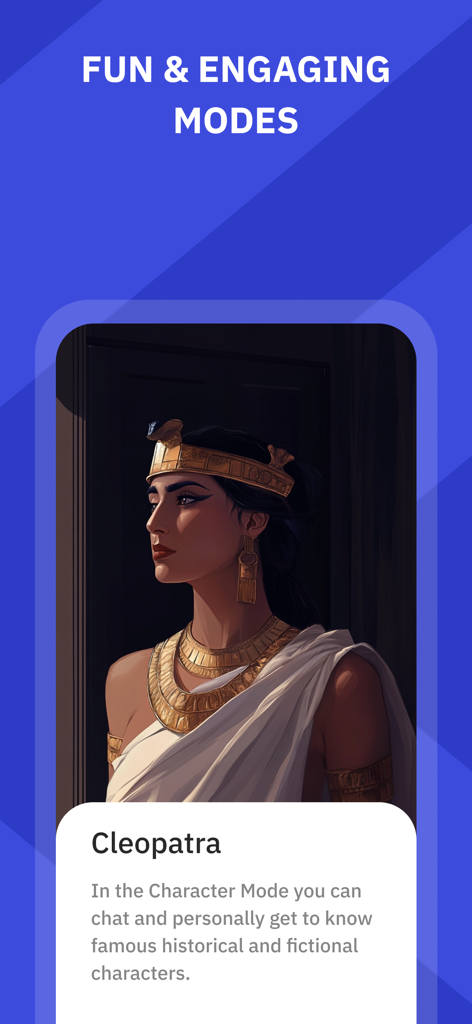 Talkpal - AI Language Learning - Ilustración de Cleopatra en el Modo Personaje de IA de Talkpal para practicar el aprendizaje de idiomas.