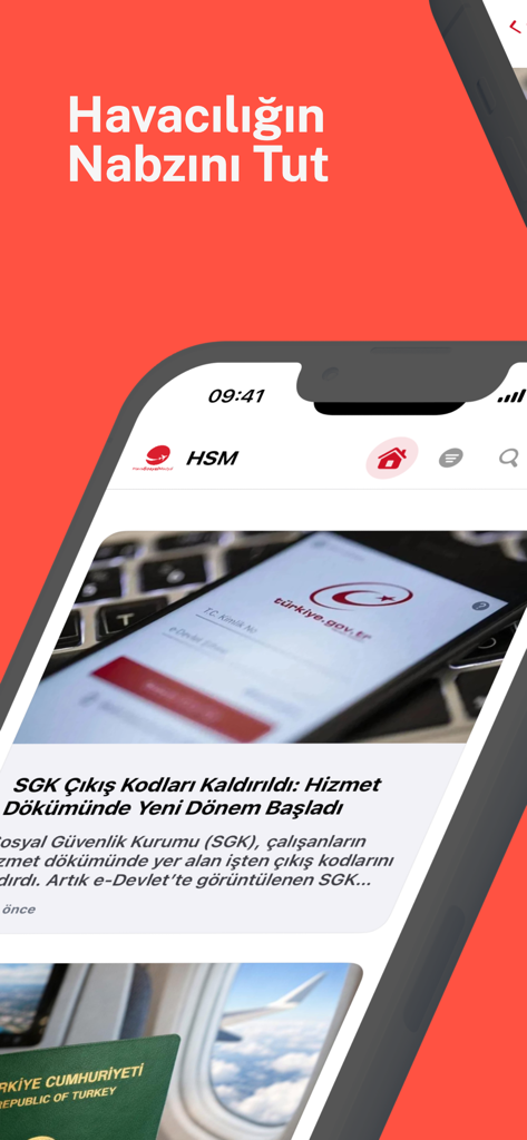 HavaSosyalMedya - Tela do aplicativo HavaSosyalMedya exibindo notícias e artigos de aviação turca