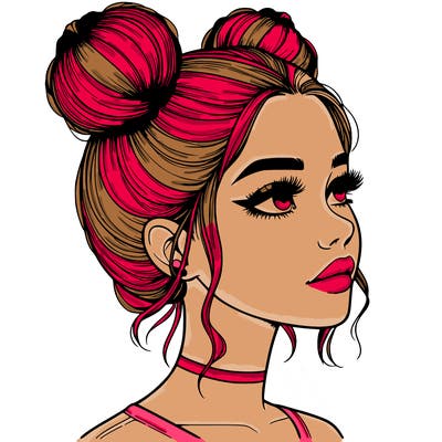 realistic girl with buns on the top of her head