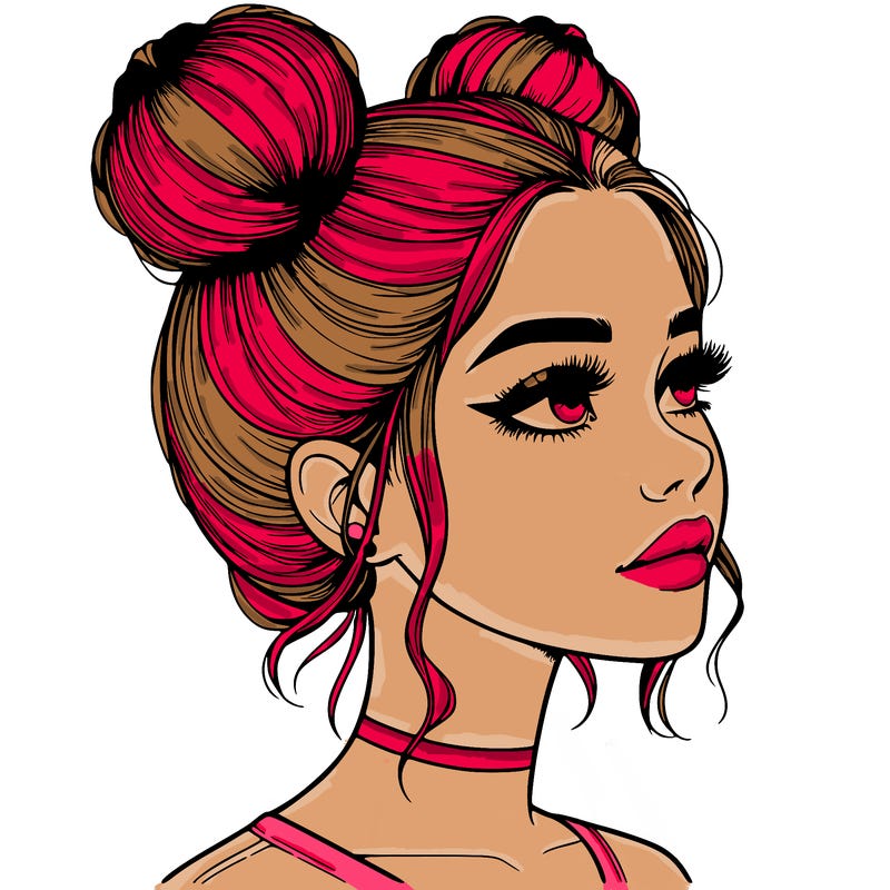realistic girl with buns on the top of her head