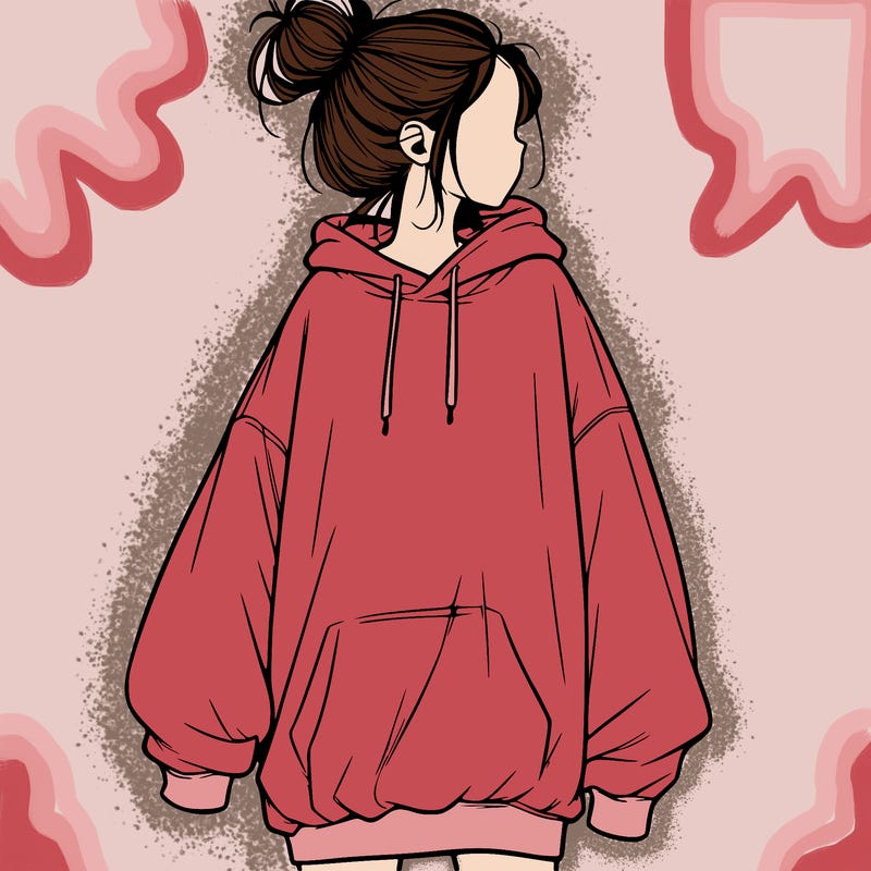 realistic girl with a oversized sweatshirt on and a bun
