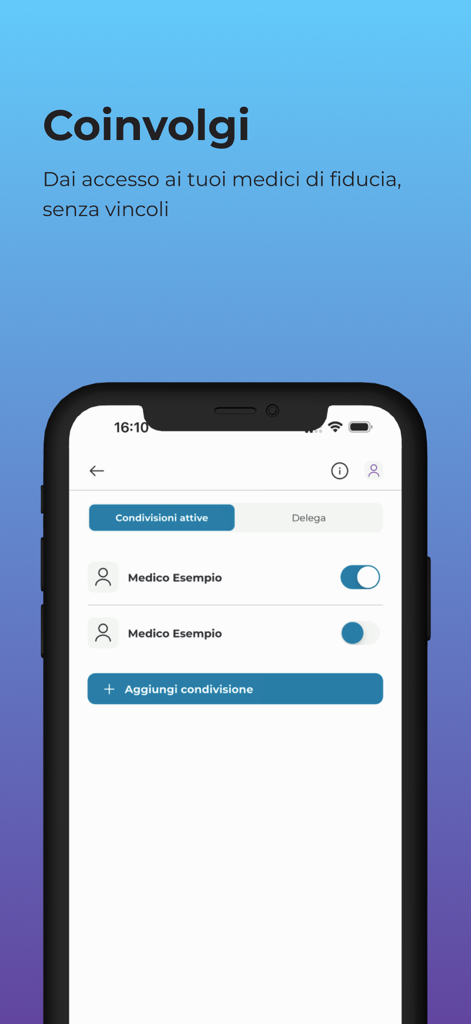 DataMed - Interfaz de la aplicación móvil DataMed que muestra opciones para compartir historiales médicos con médicos de confianza