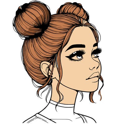realistic girl with buns on the top of her head