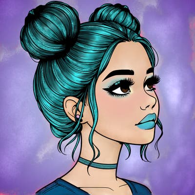 realistic girl with buns on the top of her head