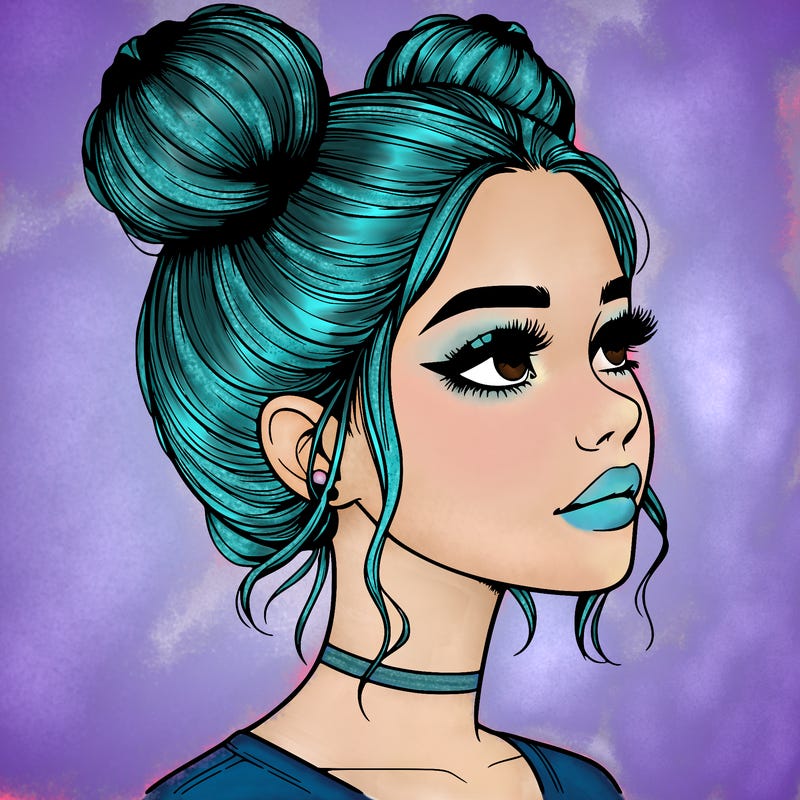 realistic girl with buns on the top of her head