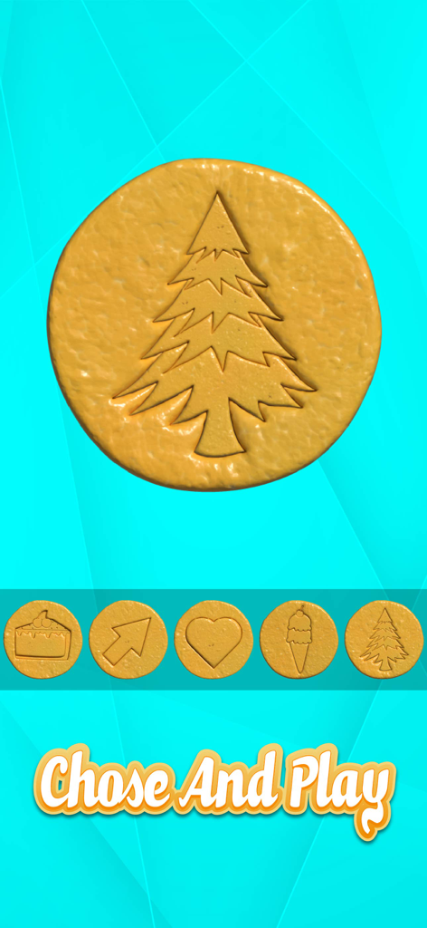Honeycomb Candy Challenge Game - Selection screen showing a honeycomb candy with a Christmas tree shape and a row of alternative shapes below