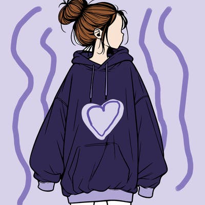 realistic girl with a oversized sweatshirt on and a bun
