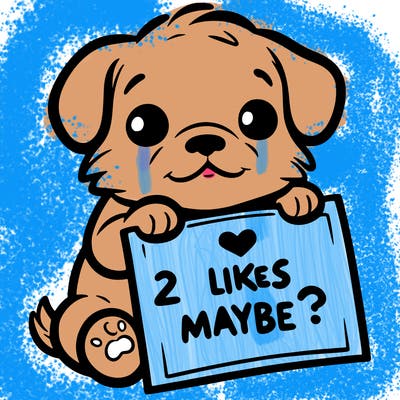 a puppy holding a sign that says 2 likes maybe?