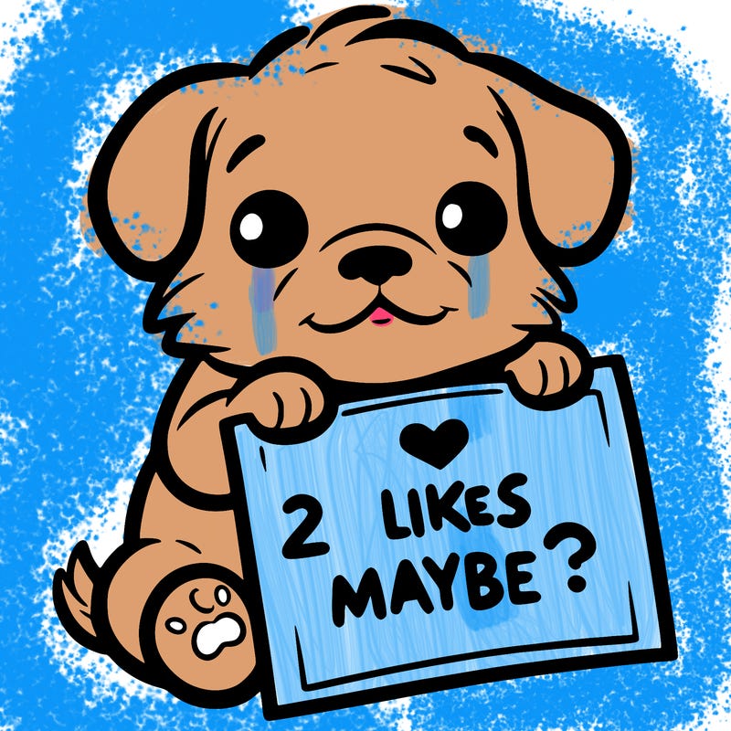 a puppy holding a sign that says 2 likes maybe?