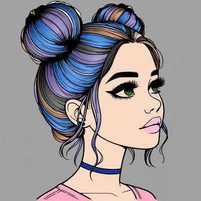 realistic girl with buns on the top of her head