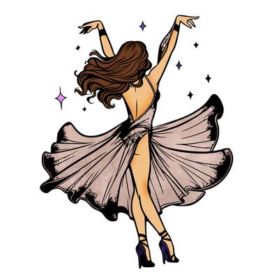 dancer dancing with a shimmery costume on realistic