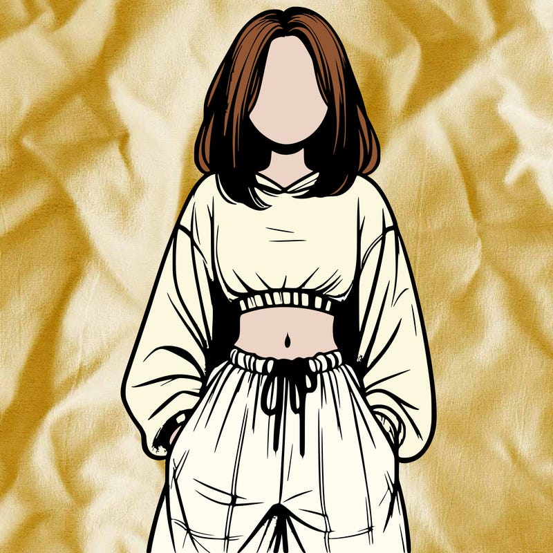 realistic girl faceless with baggy pants and a crop top