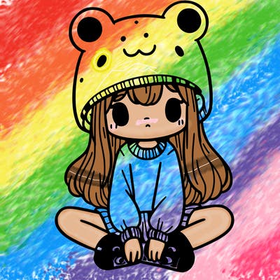 a girl wearing a frog hat and some frog socks