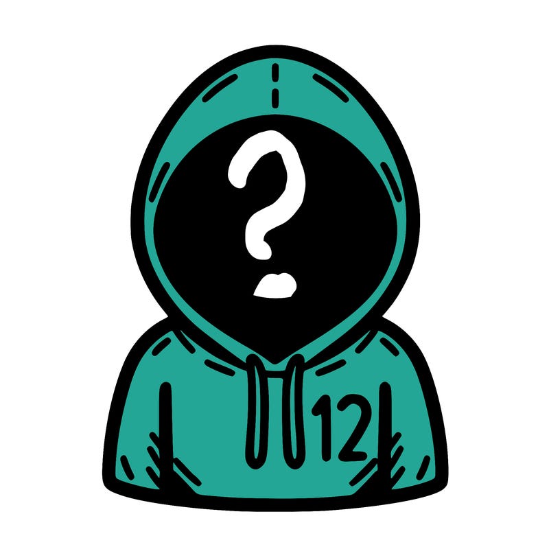 a person with non face waering a hoodie with a small 132 symbol