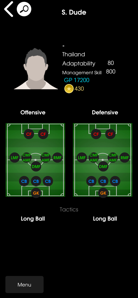 eFHUB 26 - eFHUB 26 manager profile showing offensive and defensive long ball formations