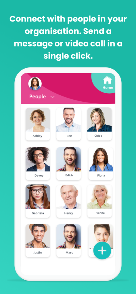 CareVision Plus app interface showing a grid of contacts for easy communication within a care organization
