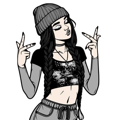 realistic teenage girl with braids and a beanie and crop top doing 🫶🏼