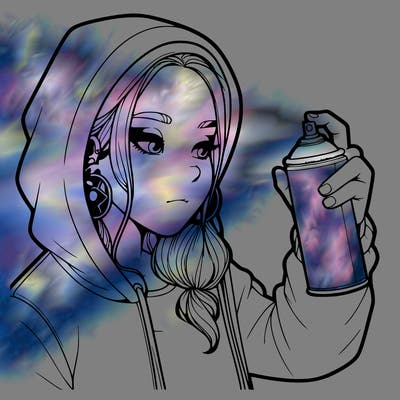 a realistic girl, spray painting