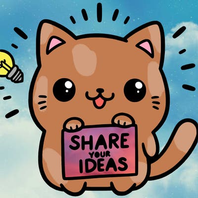 a cute cat saying share your ideas