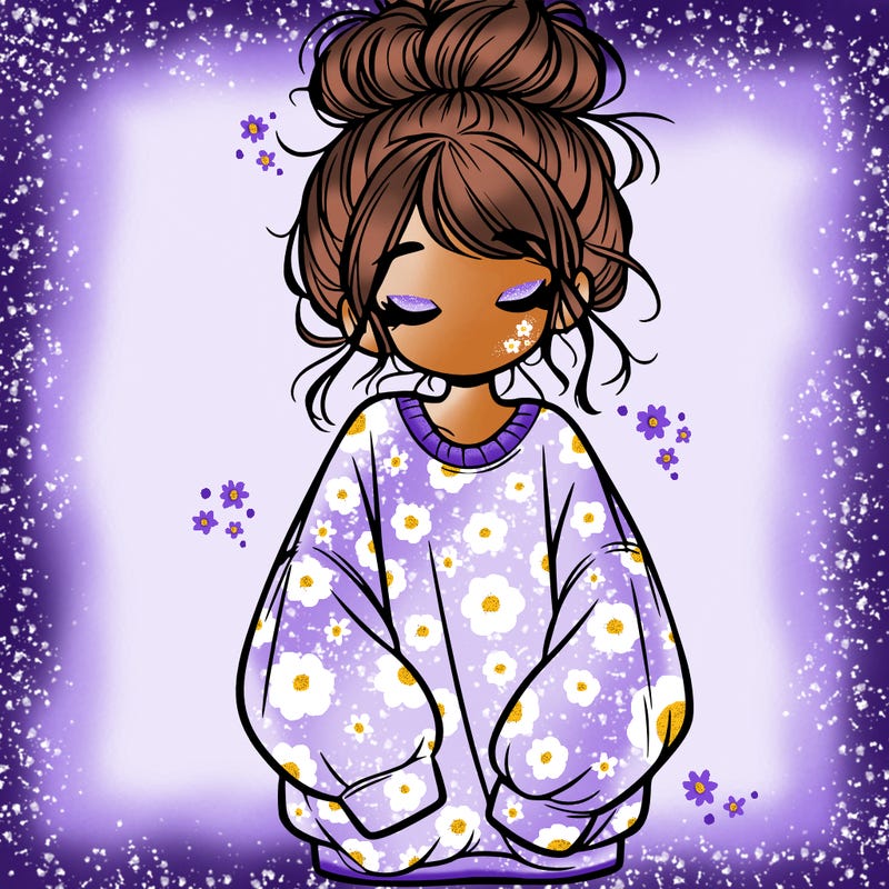 girl with baggy sweatshirt and messy bun