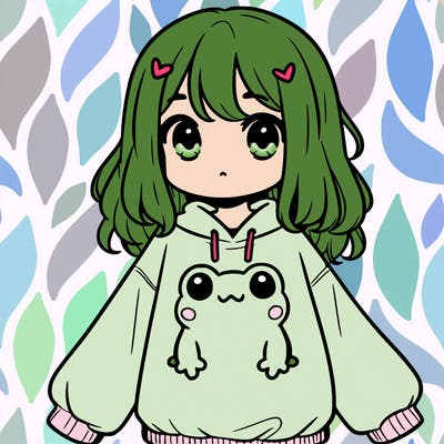 girl wearing frogging sweatshirt