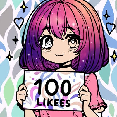 anima girl holding a 100 likes sign in her hand