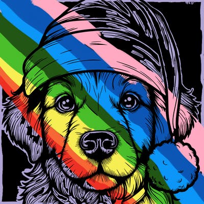 realistic dog with a christmas hat